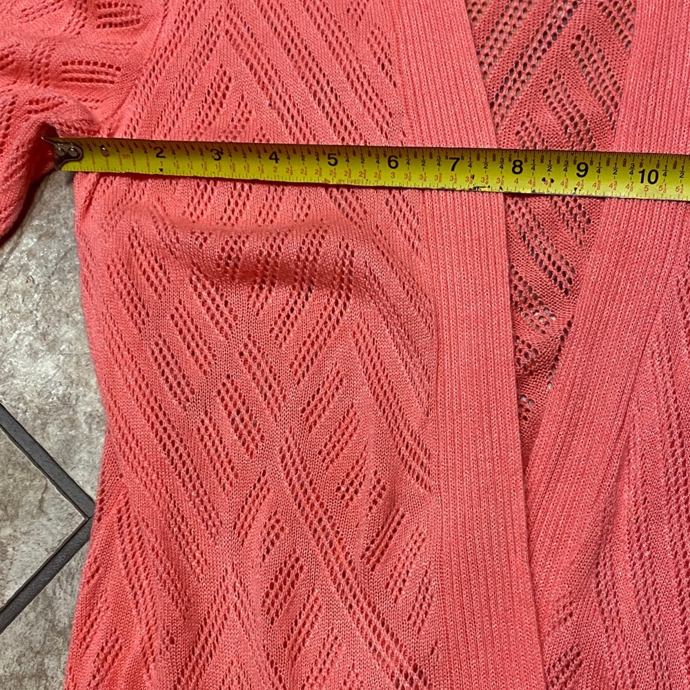 Croft & Barrow Vibrant Coral Size Medium Open Knit Cardigan Spring - Picture 7 of 9